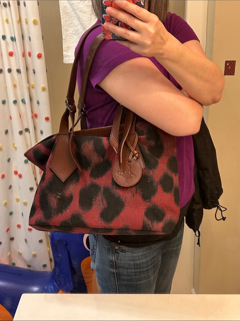 Vivienne Westwood Anglomania Red and Black Leopard-Print Tote - Picture 6 of 6
